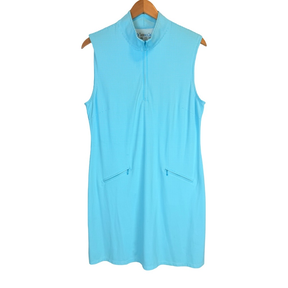 IBKUL Ibcool Mini Check Sleeveless Mock Neck Dress Travel Athletic Tennis L EUC - Picture 2 of 9